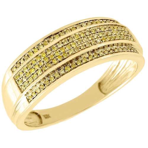 Yellow Diamond Wedding Band Men's 10K Gold Round Cut Pave Engagement Ring .30 Ct black friday deal